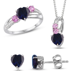 Blue & Pink Lab-Created Sapphire/Diamond Boxed Set Sterling Silver