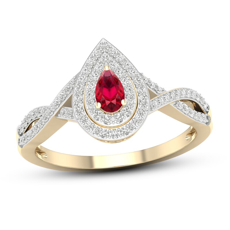 Ruby & Diamond Ring 1/4 ct tw 10K Yellow Gold