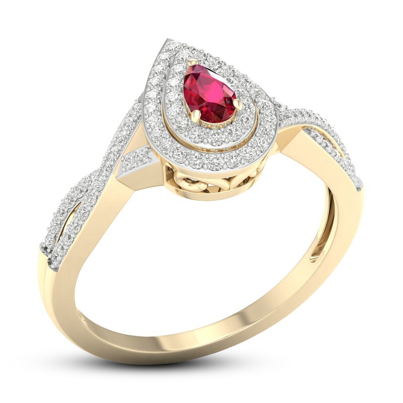 Ruby & Diamond Ring 1/4 ct tw 10K Yellow Gold