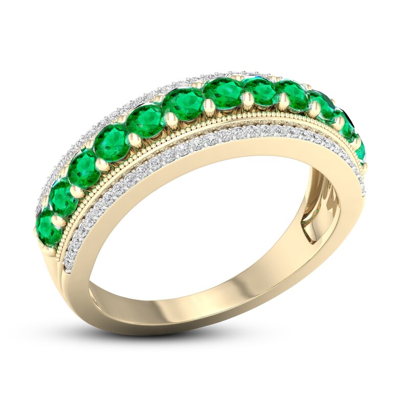 Emerald & Diamond Ring 1/6 ct tw 10K Yellow Gold