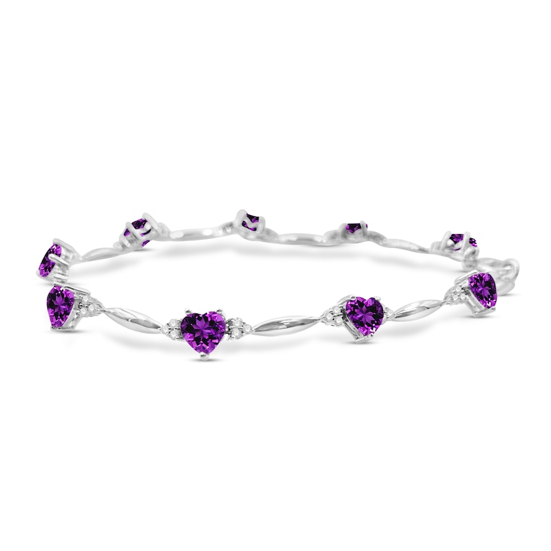 Amethyst & White Sapphire Heart Bracelet Sterling Silver 7.25"
