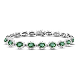 Lab-Created Emerald & White Lab-Created Sapphire Bracelet Sterling Silver 7.25"