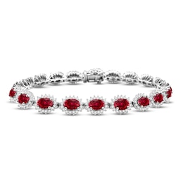 Lab-Created Ruby & White Lab-Created Sapphire Bracelet Sterling Silver 7.25"