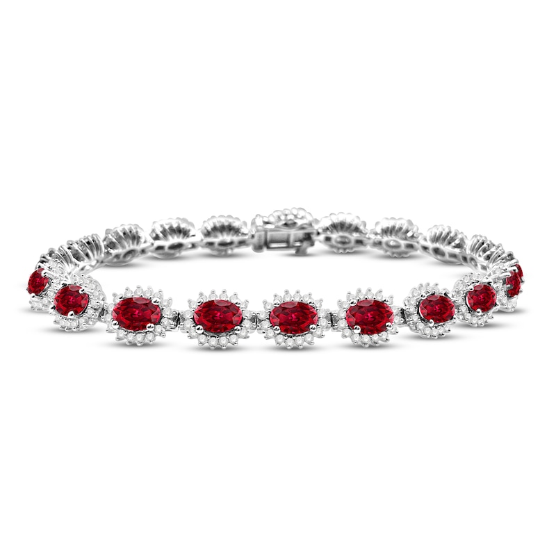 Main Image 1 of Lab-Created Ruby & White Lab-Created Sapphire Bracelet Sterling Silver 7.25"