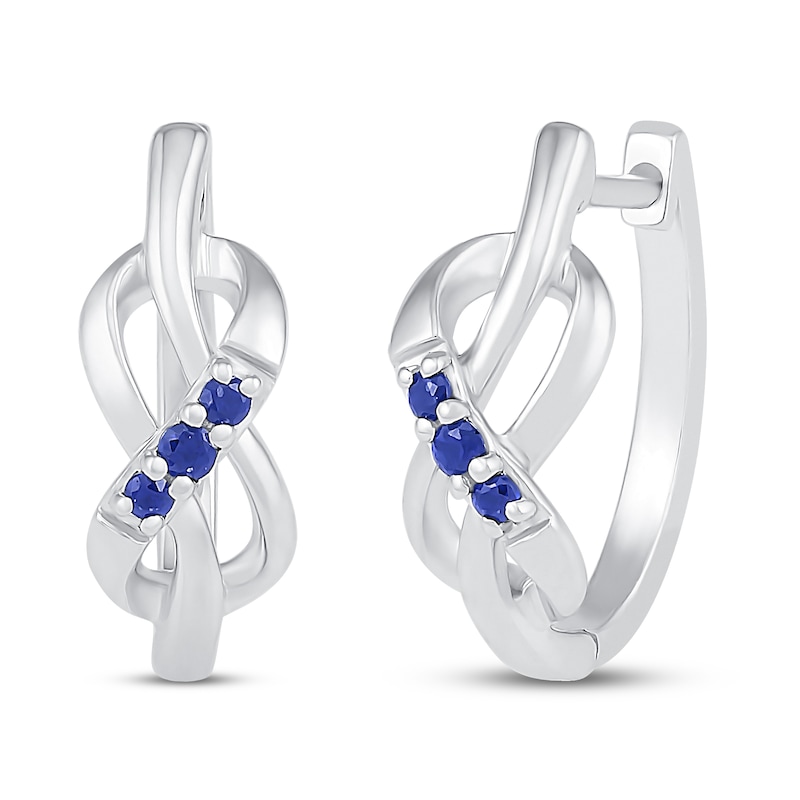 Main Image 1 of Blue Lab-Created Sapphire Hoop Earrings Sterling Silver