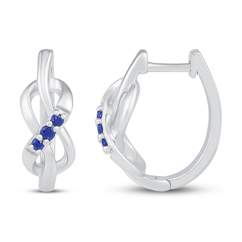Main Image 2 of Blue Lab-Created Sapphire Hoop Earrings Sterling Silver