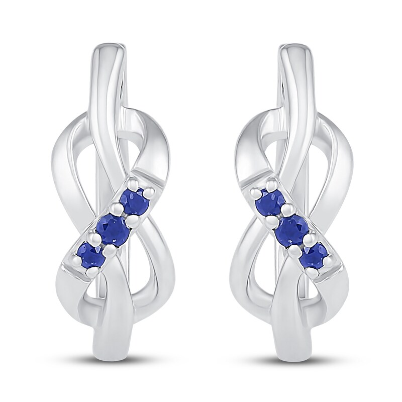 Main Image 3 of Blue Lab-Created Sapphire Hoop Earrings Sterling Silver