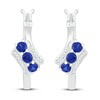 Thumbnail Image 3 of Blue Lab-Created Sapphire & Diamond Hoop Earrings 1/15 ct tw Sterling Silver