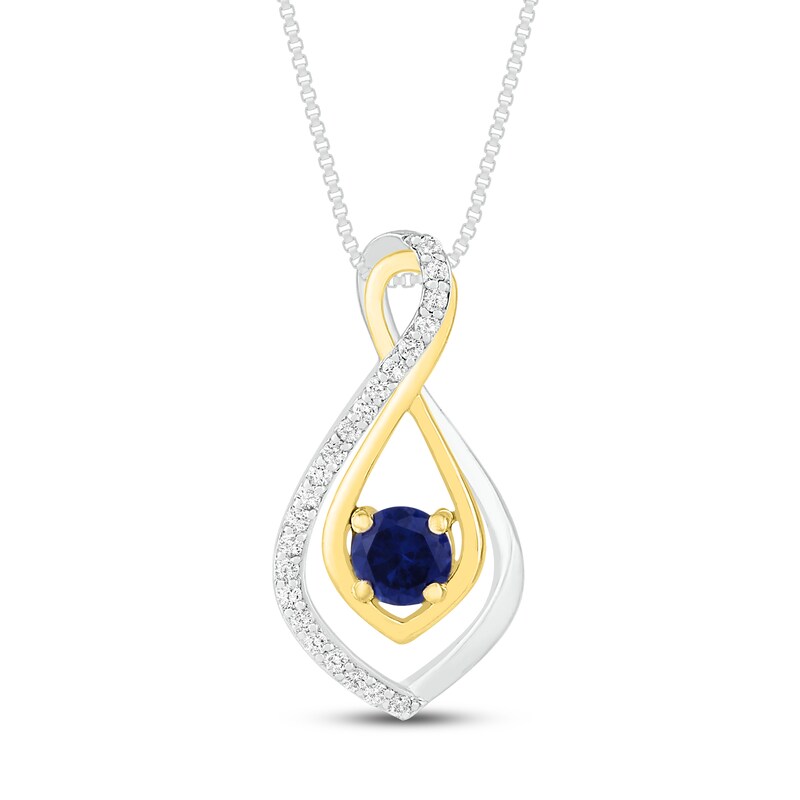 Main Image 1 of Convertible Blue & White Lab-Created Sapphire Necklace Sterling Silver/10K Yellow Gold 18"