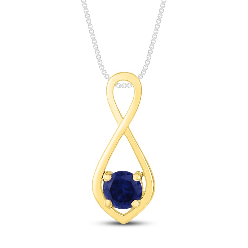 Main Image 2 of Convertible Blue & White Lab-Created Sapphire Necklace Sterling Silver/10K Yellow Gold 18"