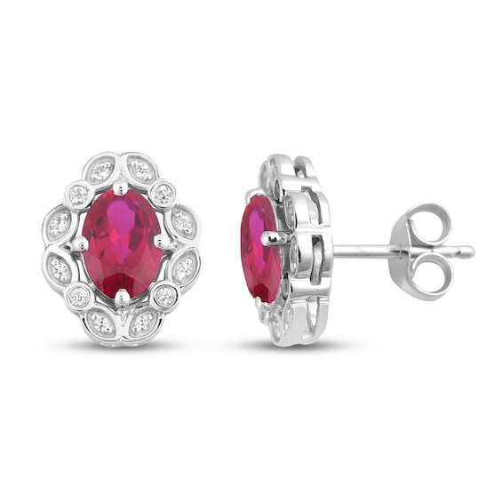 Lab-Created Ruby & White Lab-Created Sapphire Earrings Sterling Silver