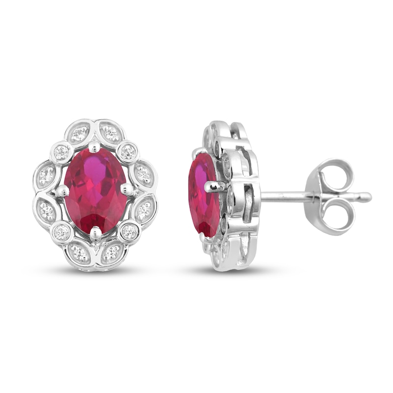 Main Image 1 of Lab-Created Ruby & White Lab-Created Sapphire Earrings Sterling Silver
