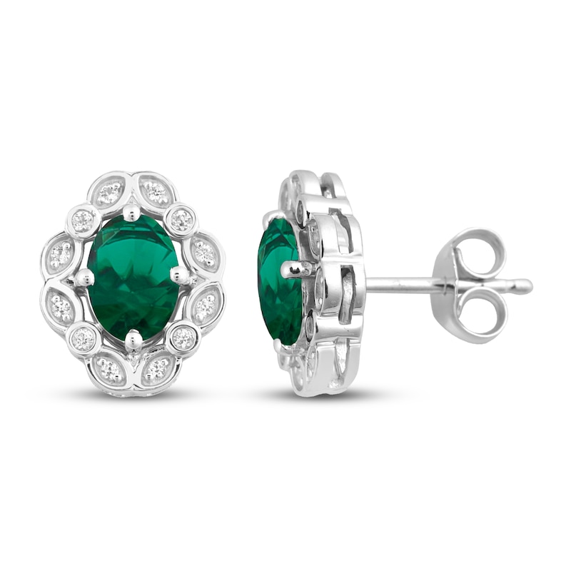 Lab-Created Emerald & White Lab-Created Sapphire Earrings Sterling ...