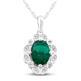 Lab-Created Emerald & White Lab-Created Sapphire Necklace Sterling Silver 18&quot;