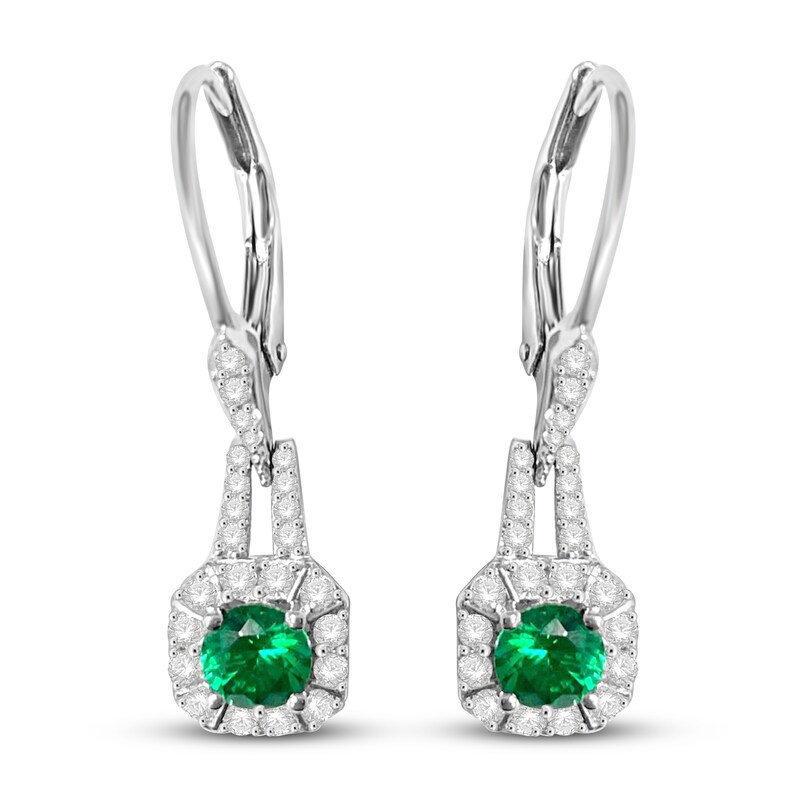 Lab-Created Emerald & White Lab-Created Sapphire Dangle Earrings Sterling Silver