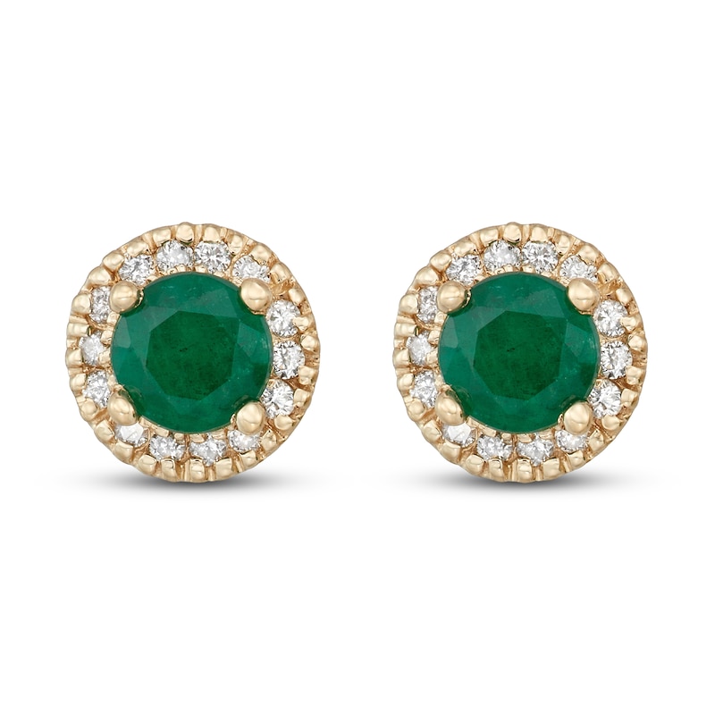 Main Image 1 of Certified Emerald & Diamond Earrings 1/8 ct tw 14K Yellow Gold