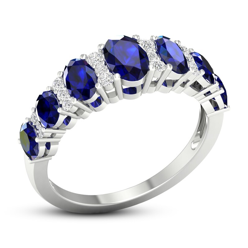 Blue Sapphire & Diamond Ring 1/6 ct tw 10K White Gold