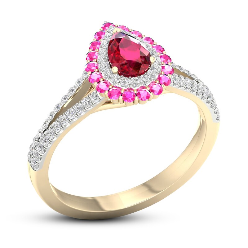 Ruby & Pink Sapphire Ring 1/5 ct tw Diamonds 10K Yellow Gold