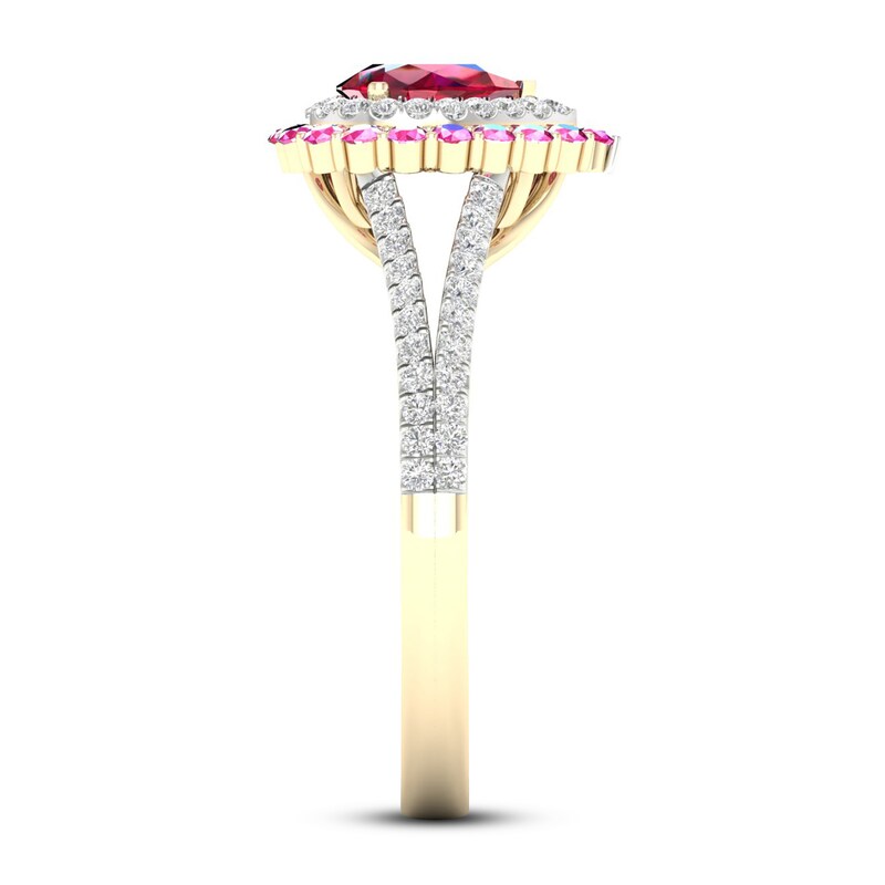Ruby & Pink Sapphire Ring 1/5 ct tw Diamonds 10K Yellow Gold