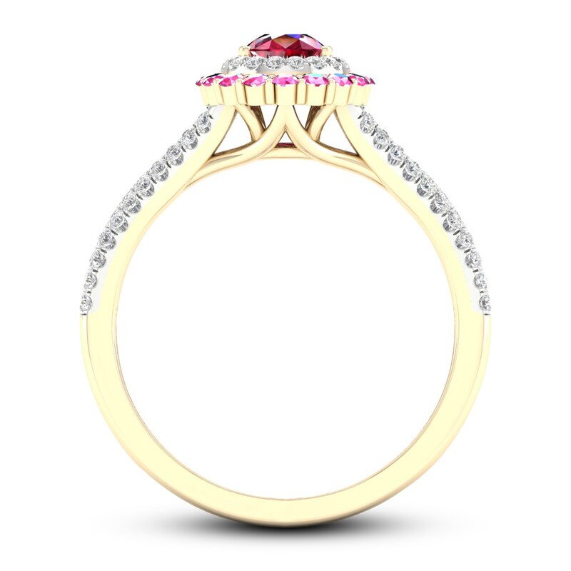 Ruby & Pink Sapphire Ring 1/5 ct tw Diamonds 10K Yellow Gold