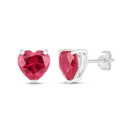 Lab-Created Ruby Heart Earrings Sterling Silver