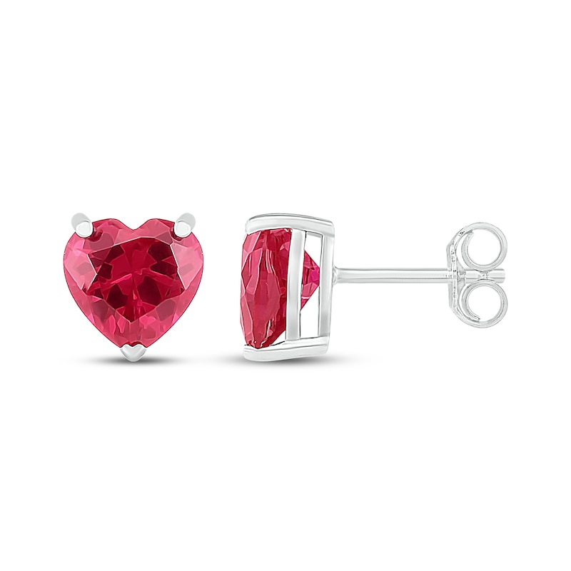 Lab-Created Ruby Heart Earrings Sterling Silver