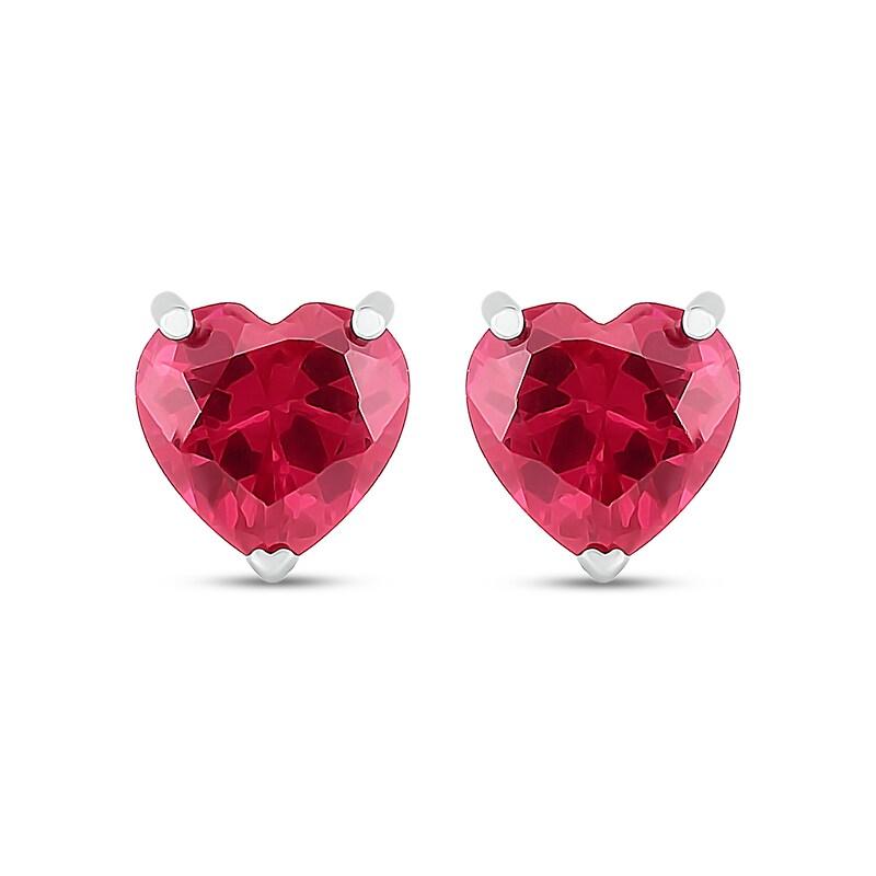 Lab-Created Ruby Heart Earrings Sterling Silver