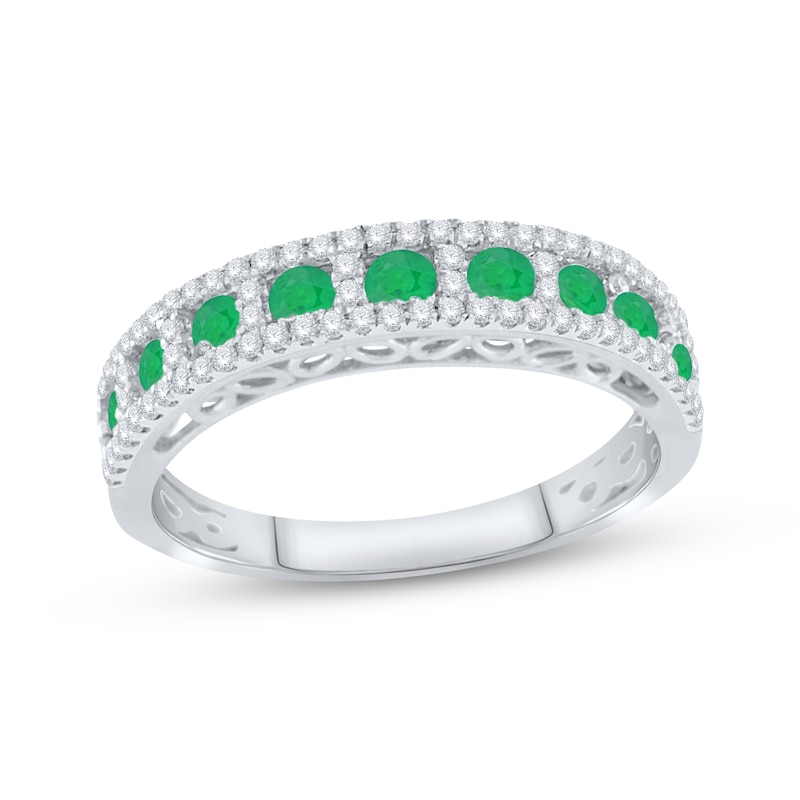 Main Image 1 of Emerald & White Sapphire Ring Sterling Silver