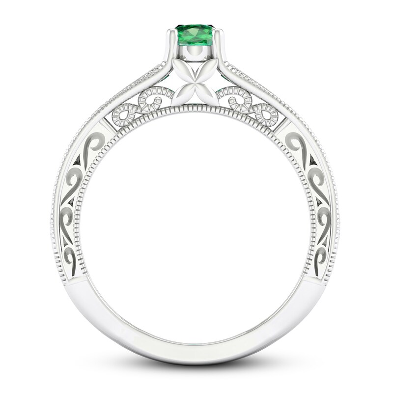 Lab-Created Emerald & White Lab-Created Sapphire Ring Sterling Silver