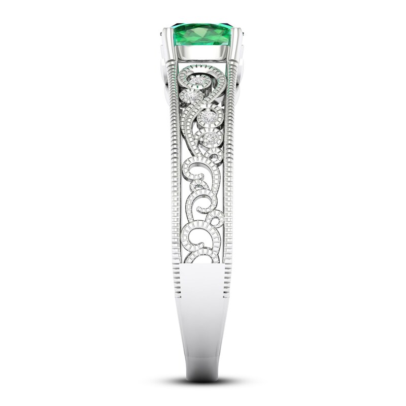 Lab-Created Emerald & White Lab-Created Sapphire Ring Sterling Silver