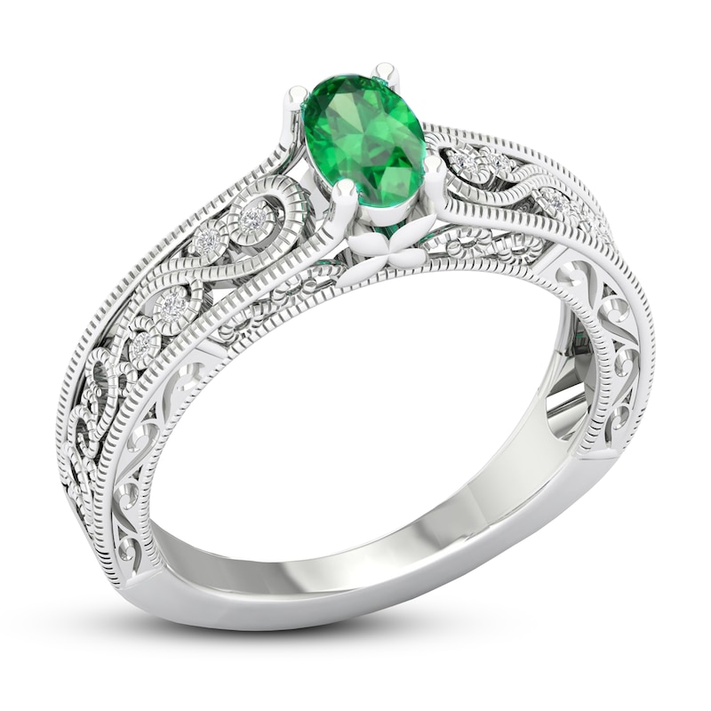 Lab-Created Emerald & White Lab-Created Sapphire Ring Sterling Silver