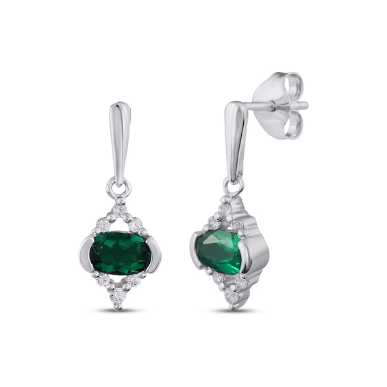 Lab-Created Emerald & White Lab-Created Sapphire Earrings Sterling Silver