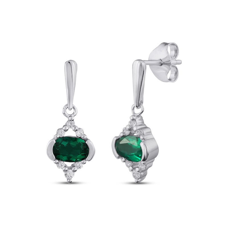 Lab-Created Emerald & White Lab-Created Sapphire Earrings Sterling Silver