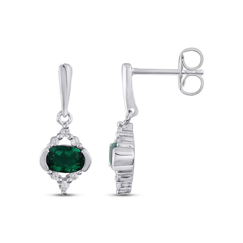 Lab-Created Emerald & White Lab-Created Sapphire Earrings Sterling Silver