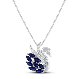 Blue & White Lab-Created Sapphire Swan Necklace Sterling Silver 18"