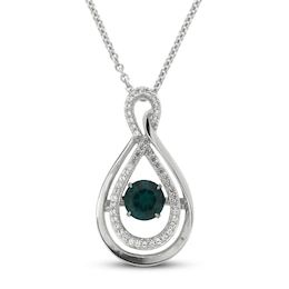 Unstoppable Love Lab-Created Emerald & White Lab-Created Sapphire Necklace Sterling Silver 18"