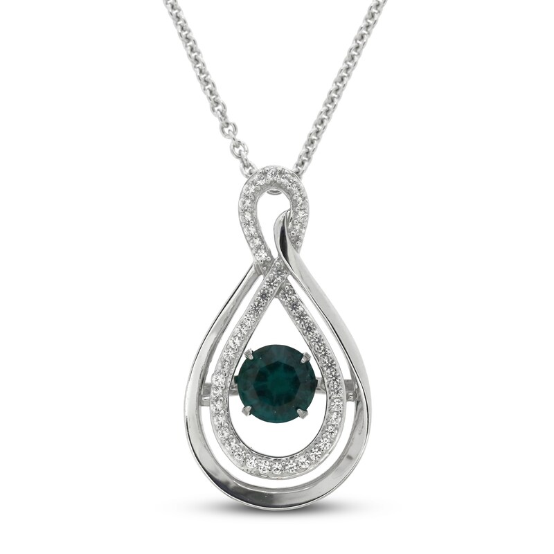 Main Image 1 of Unstoppable Love Lab-Created Emerald & White Lab-Created Sapphire Necklace Sterling Silver 18"