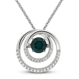 Unstoppable Love Lab-Created Emerald & White Lab-Created Sapphire Necklace Sterling Silver 18&quot;