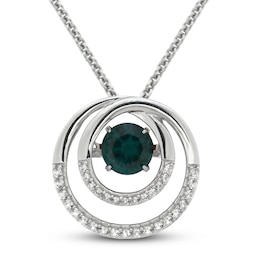 Unstoppable Love Lab-Created Emerald & White Lab-Created Sapphire Necklace Sterling Silver 18"