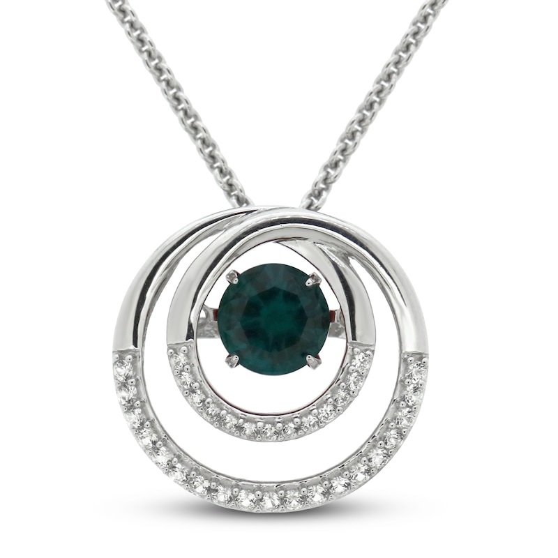 Main Image 1 of Unstoppable Love Lab-Created Emerald & White Lab-Created Sapphire Necklace Sterling Silver 18"