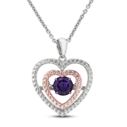 Unstoppable Love Amethyst & White Lab-Created Sapphire Heart Necklace Sterling Silver/10K Rose Gold 18”
