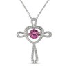 Thumbnail Image 1 of Unstoppable Love Pink & White Lab-Created Sapphire Cross Necklace Sterling Silver 18"