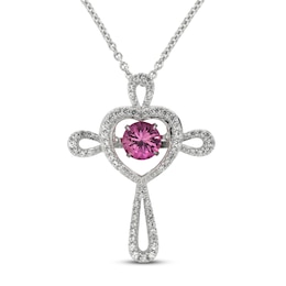 Unstoppable Love Pink & White Lab-Created Sapphire Cross Necklace Sterling Silver 18"