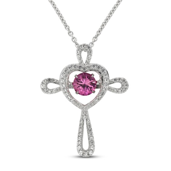 Unstoppable Love Pink & White Lab-Created Sapphire Cross Necklace Sterling Silver 18"
