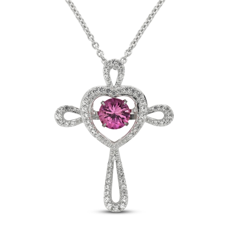 Main Image 1 of Unstoppable Love Pink & White Lab-Created Sapphire Cross Necklace Sterling Silver 18"