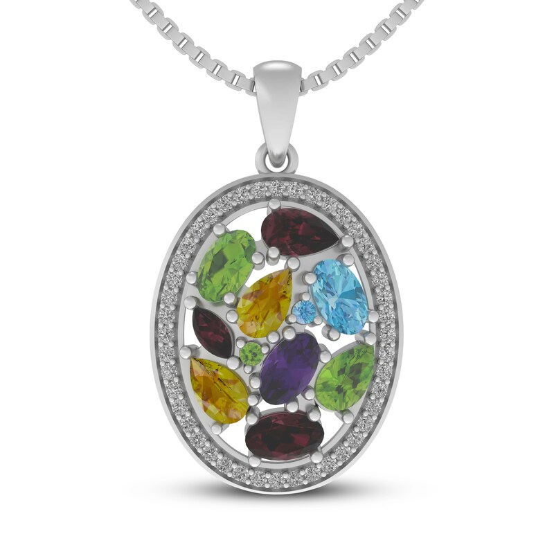 Multi-Stone Necklace Sterling Silver 18"