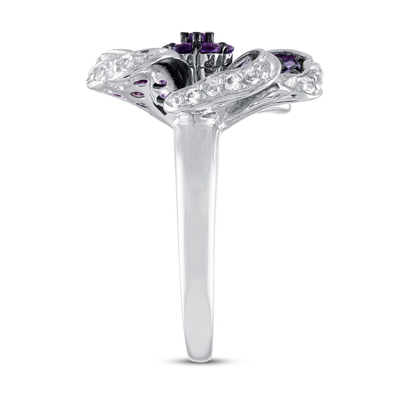 Amethyst & White Lab-Created Sapphire Flower Ring Sterling Silver