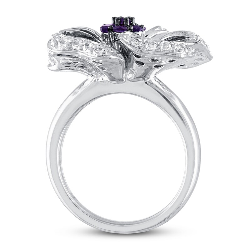Amethyst & White Lab-Created Sapphire Flower Ring Sterling Silver