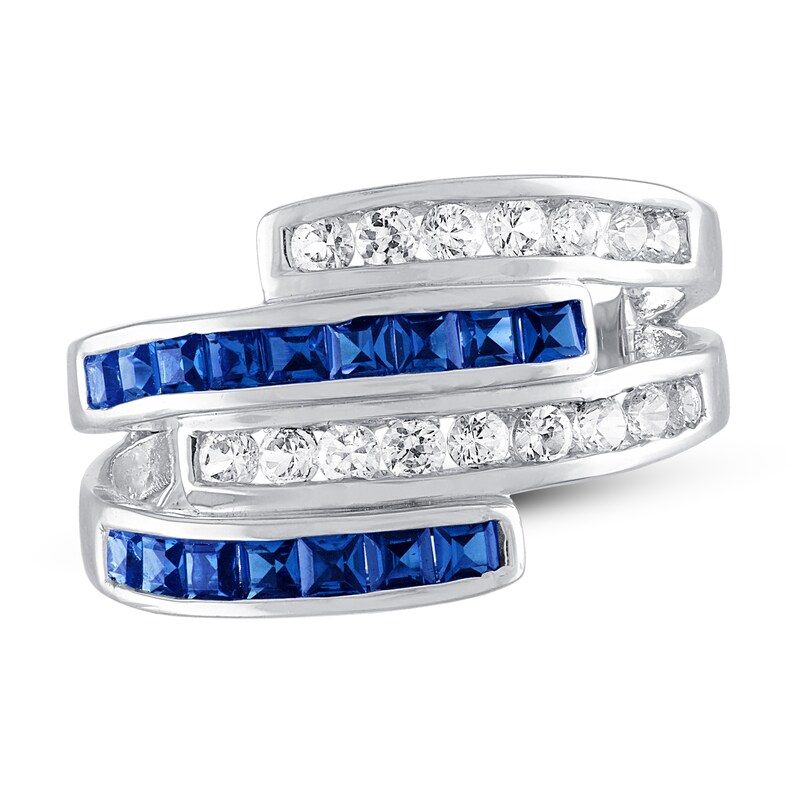 Blue & White Lab-Created Sapphire Ring Sterling Silver
