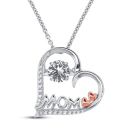 Unstoppable Love White Lab-Created Sapphire Mom Necklace Sterling Silver/10K Rose Gold 18&quot;